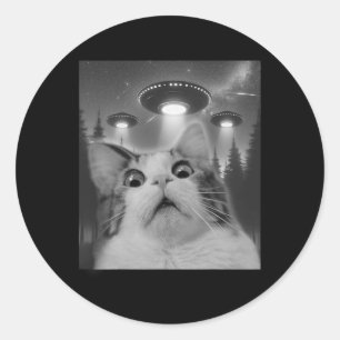 Katze Selfie mit Ufos Runder Aufkleber