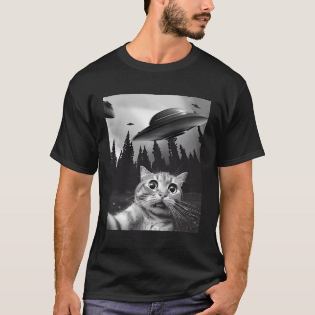 Katze Selfie mit Ufos T-Shirt (Vorderseite)