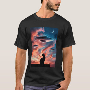 Katze Selfie UFO Alien Humor Lustig Oberteil für M T-Shirt
