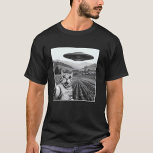 Katze Selfie UFO Lustiger Alien Weltraum Katzen Hu T-Shirt