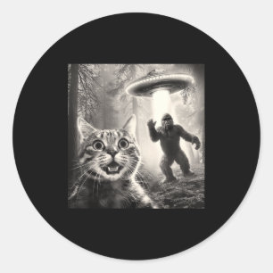Katze Selfie Wald Bäume Außerirdischer Ufo Bigfoot Runder Aufkleber