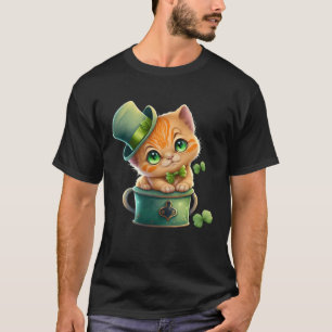 Katze Shamrock St. Patrick's Day Leprechaun-Hut Ni T-Shirt