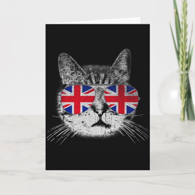 Katze Shirt Union Jack Flagge Land Retro England B Karte (Vorderseite)
