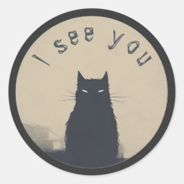 Katze Silhouette, "Ich sehe dich" Runder Aufkleber