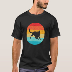 Katze Silhouette Retro Vintage Sonnenuntergang 70e T-Shirt