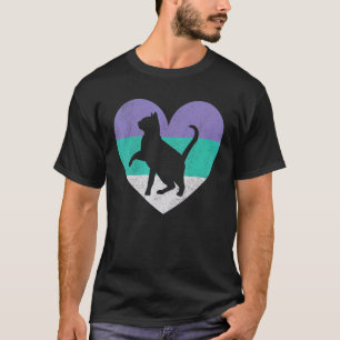Katze Silhouette Retro Vintage Tier Katze Herz T-Shirt