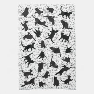 Katze Silhouette Schwarz & Weiß Doodle-Blase Geschirrtuch