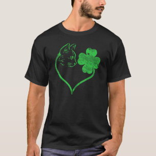 Katze Silhouette Shamrock St Patricks Day Kitten L T-Shirt