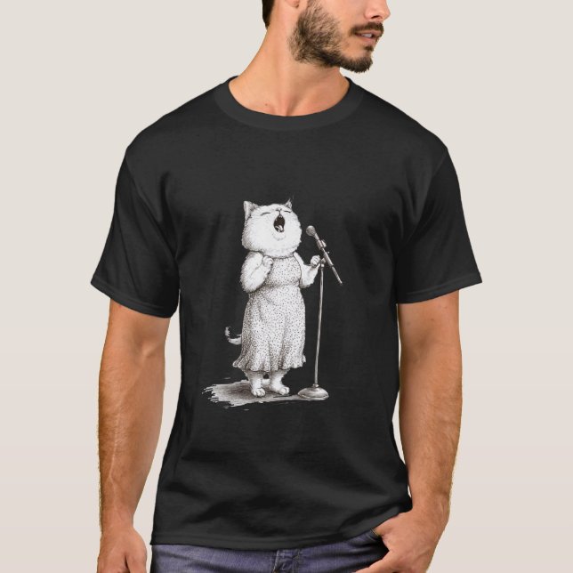 Katze singt in das Mikrofon Performance T-Shirt (Vorderseite)
