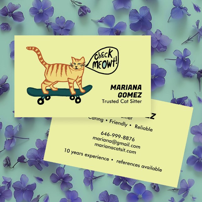 Katze Sitter Niedlicher Karo Meowt Kätzchen Katzen Visitenkarte (Cat Sitter Cute Check Meowt Kittens Cats Vets Business Card
)