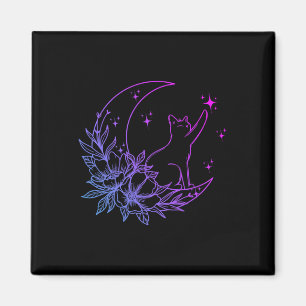 Katze sitzend auf Blume des Mondes Crescent Stars  Magnet