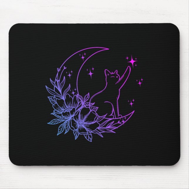 Katze sitzend auf Blume des Mondes Crescent Stars  Mousepad (Vorne)