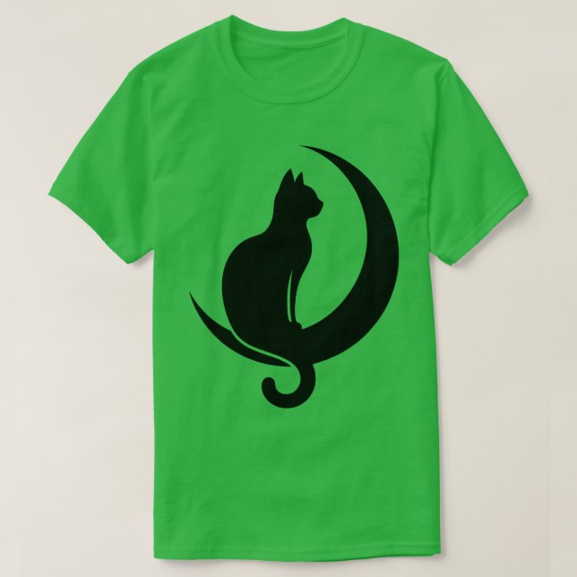Katze sitzend auf dem Crescent Moon T-Shirt (Design vorne)