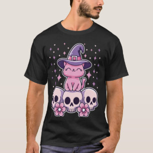 Katze sitzend auf Skulls Niedliche Creepy Pastel G T-Shirt