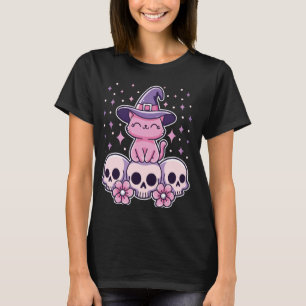 Katze sitzend auf Skulls Niedliche Creepy Pastel G T-Shirt