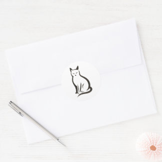 Katze sitzend - Minimalistische Silhouette Runder Aufkleber