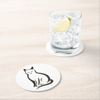 Katze sitzend - Minimalistische Silhouette Runder Pappuntersetzer