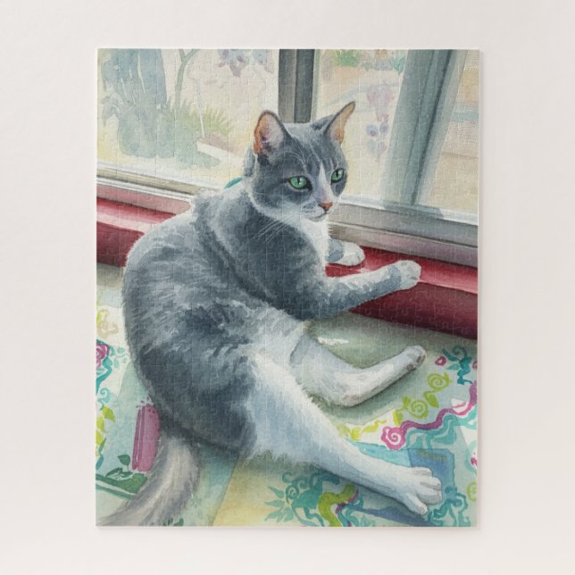 Katze sitzt am Fenster Puzzle (Vertikal)