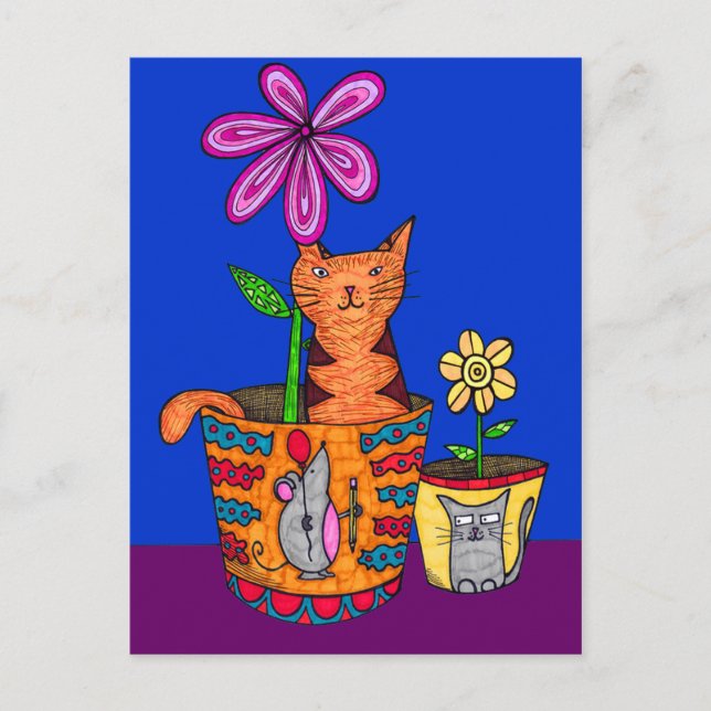 Katze sitzt in einer Blume Pot Postkarten (Vorderseite)