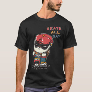 Katze Skate Den ganzen Tag Gangster Katze Scooter T-Shirt