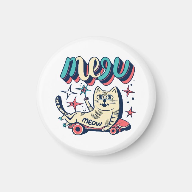 Katze Skating Meow Magnet (Vorne)