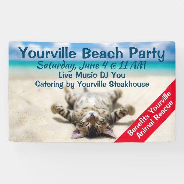 Katze Sonnenbaden am Strand Banner (Horizontal)