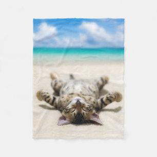 Katze Sonnenbaden am Strand Fleecedecke