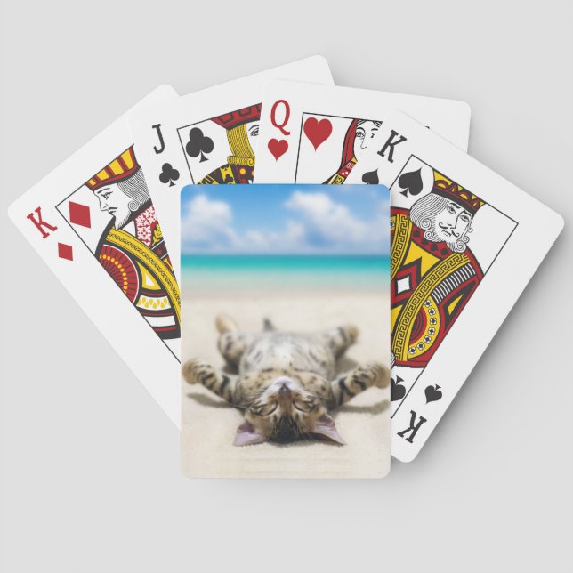 Katze Sonnenbaden am Strand Spielkarten (Rückseite)
