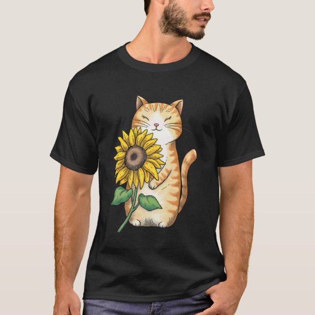 Katze Sonnenblume T-Shirt (Vorderseite)
