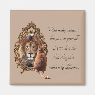 Katze Spiegel Löwe Inspirierender Text Vintage Magnet