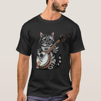 Katze spielt Banjo Illustration T-Shirt