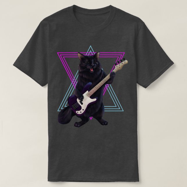 Katze spielt Bassgitarre  T-Shirt (Design vorne)