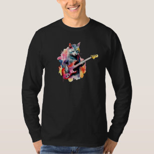Katze spielt Bassgitarre Wasserfarbe Grafikdesign T-Shirt