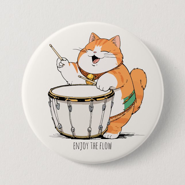Katze spielt die Trommel Button (Vorderseite)