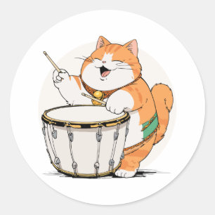 Katze spielt die Trommel Runder Aufkleber