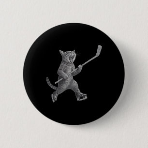 Katze spielt Eishockeyschläger Lustige Schlittschu Button