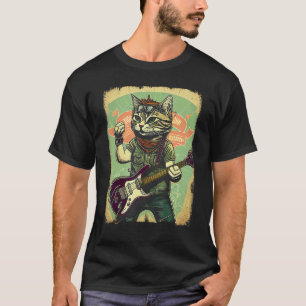 Katze spielt elektrische Gitarre Vintage Retro Kat T-Shirt