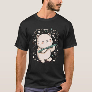 Katze Spielt Flöte Kätzchen Katzenliebhaber-Shirt  T-Shirt