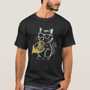 Katze spielt Französischhorn Cooler Musiker Kätzch T-Shirt