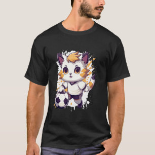 Katze spielt Fußball Comic Fußballmannschaft T-Shirt