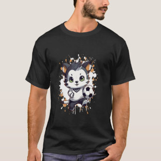 Katze spielt Fußball Comic-Maskottchen T-Shirt