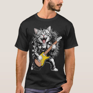 Katze spielt Gitarre Gitarrist Rock Roll Musik Leb T-Shirt