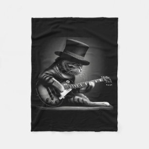 Katze spielt Gitarre - Lustige Rockmusik Gitarrenk Fleecedecke
