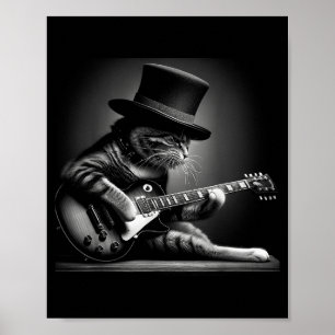 Katze spielt Gitarre - Lustige Rockmusik Gitarrenk Poster