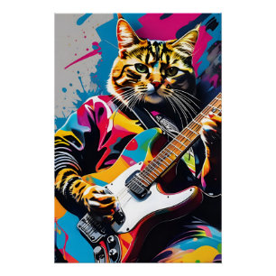 Katze spielt Gitarre, Rock Graffiti Poster