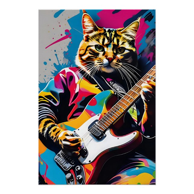 Katze spielt Gitarre, Rock Graffiti Poster (Vorderseite)
