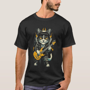 Katze spielt Gitarre Rock & Roll 80er 90er Rockban T-Shirt