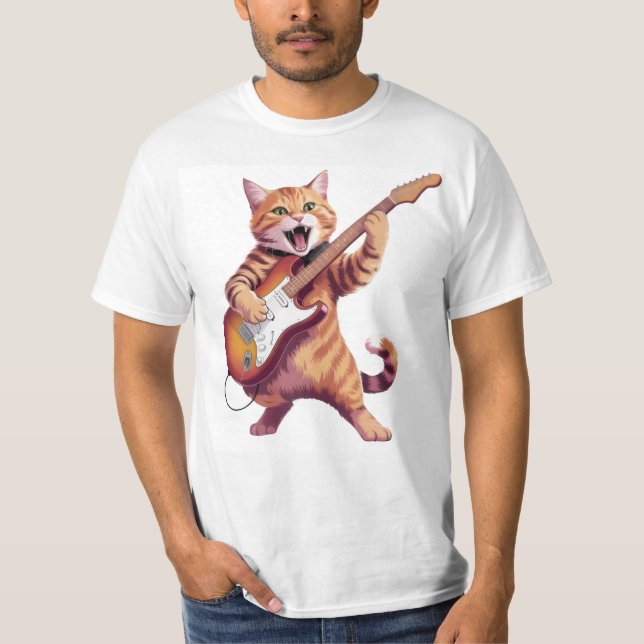 Katze spielt Gitarre Rock T-Shirt (Vorderseite)