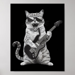 Katze spielt Gitarre Rockstar Rock And Roll Männer Poster