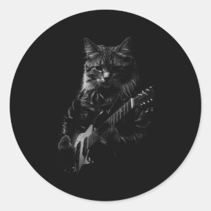 Katze spielt Gitarre Rockstar Rock And Roll Männer Runder Aufkleber